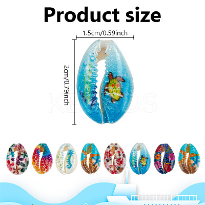 48Pcs 7 Styles Printed Natural Cowrie Shell Beads Sets SSHEL-NB0001-41-1