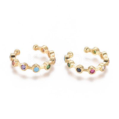 Golden Plated Brass Micro Pave Cubic Zirconia Cuff Earrings EJEW-L244-21G-1