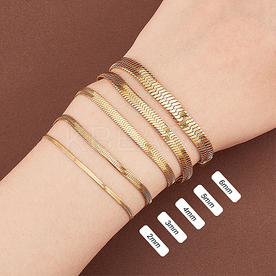 5Pcs 5 Size Ion Plating(IP) 304 Stainless Steel Herringbone Chain Bracelets Set for Men Women BJEW-PH0004-37-1
