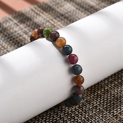 Natural Dyed & Heated Chalcedony Imitation Tourmaline Beaded Stretch Bracelets for Women Men BJEW-F483-03-1-1