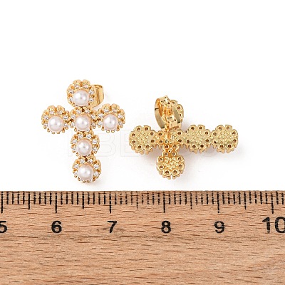 Cross Brass Micro Pave Clear Cubic Zirconia Stud Earrings EJEW-B153-01G-1