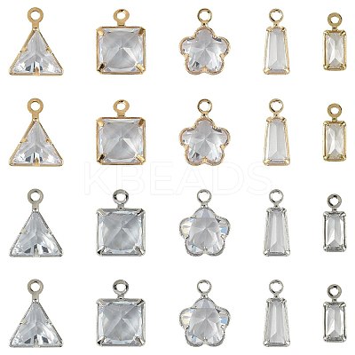20Pcs 10 Styles Brass Pave Clear Cubic Zirconia Charms ZIRC-FS0001-03-1