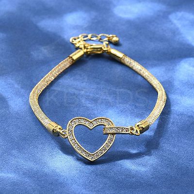 Brass Micro Pave Clear Cubic Zirconia Link Bracelets for Women BJEW-A029-01A-G-1