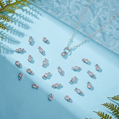 60pcs 2 Styles Brass Pave Clear Cubic Zirconia Flat Round Connector Charms KK-AR0001-81-1