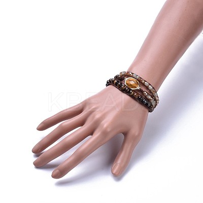 Three Loops Natural Tiger Eye Beads Wrap Bracelets BJEW-JB04247-02-1