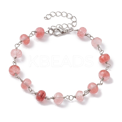 Cherry Quartz Glass Rondelle Beads Link Bracelets for Women BJEW-JB10262-01-1