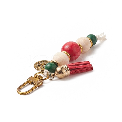 Wooden Beaded Tassel Pendant Decoration HJEW-JM00951-1