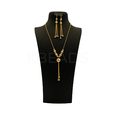 Alloy & Brass Round Beaded Tassel Pendant Necklaces & Hoop Earrings Sets FS-WGD59F5-02-1