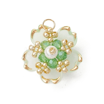 Handmade Glass Seed Beaded Sakura Pendants PALLOY-MZ00763-03-1