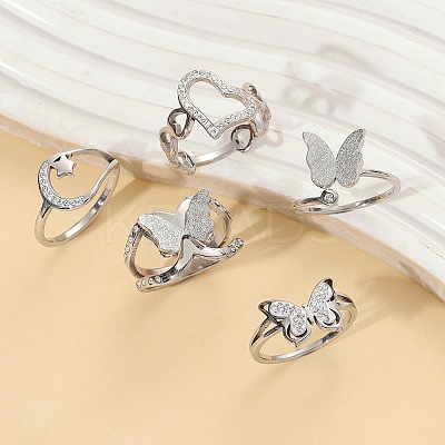 Stainless Steel Polymer Clay Rhinestone Cuff Rings/Finger Rings Sets FS-WG0D843-01-1