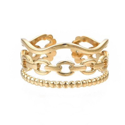 304 Stainless Steel Cable Chain Open Cuff Ring RJEW-T023-40G-1