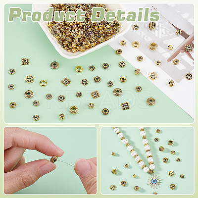 360Pcs 12 Styles Tibetan Style Alloy Spacer Beads FIND-PH0023-79AG-1