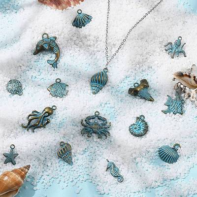 60Pcs 15 Style Ocean Theme Alloy Pendants FIND-CJ0001-58-1