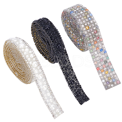 3Yards 3 Style Plastic Glitter Hotfix with Resin Rhinestone DIY-BC0003-35-1