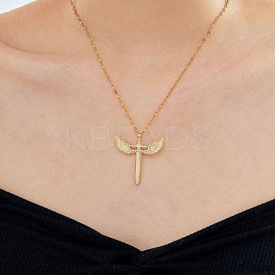Brass Clear Cubic Zirconia 3D Cute Wing Sword Pendant Necklaces for Daily Wear GF5627-1-1