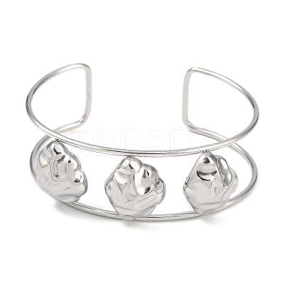 Non-Tarnish 304 Stainless Steel Wide Textured Open Cuff Bangles BJEW-Q348-05P-12-1