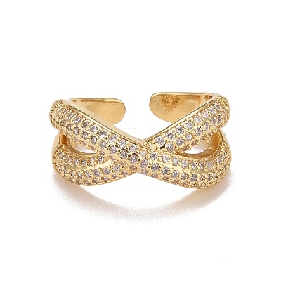 Clear Cubic Zirconia Criss Cross Open Cuff Ring RJEW-G251-05G-1