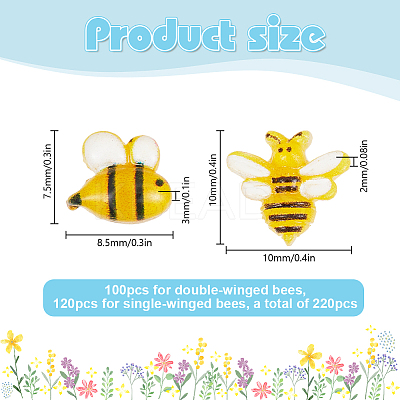 220Pcs 2 Styles Bees Resin Nail Art Cabochons RESI-DR0001-06-1