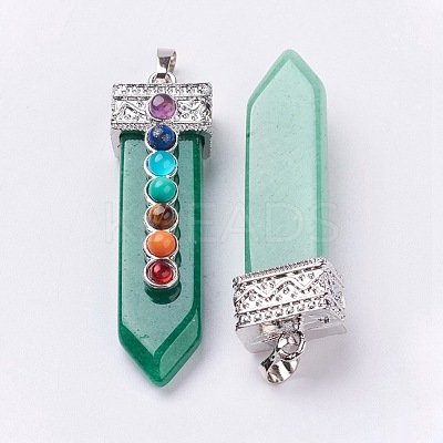 Natural Green Aventurine with Synthetic & Natural Mixed Stone Chakra Big Pendants G-E415-A10-1