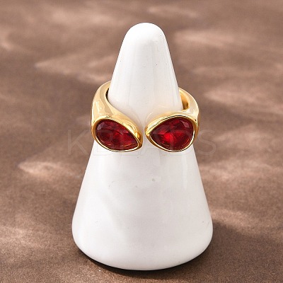304 Stainless Steel with Glass Cuff Open Rings RJEW-Z125-03G-02-1