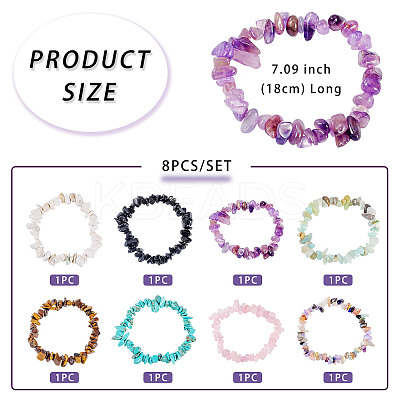8Pcs Natural & Synthetic Gemstone Chips Stretch Bracelets for Women Men BJEW-TAC0037-1