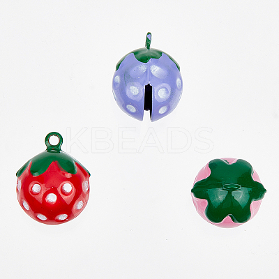 12Pcs 3 Colors Baking Paint Brass Bell Pendants FIND-GF0004-13-1