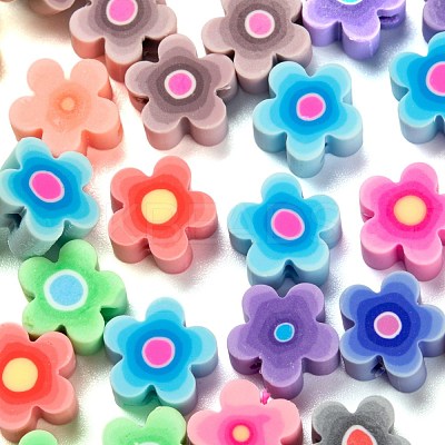 300Pcs 10 Colors Handmade Flower Printed Polymer Clay Beads CLAY-LS0001-08-1