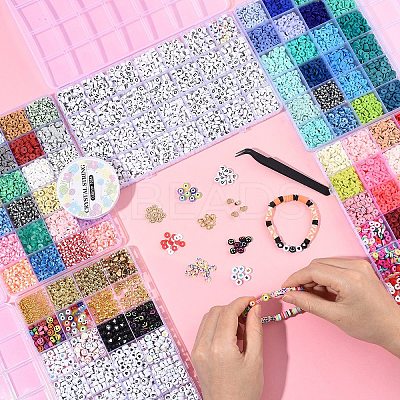 DIY Flat Round/Disc Handmade Polymer Clay Beaded Bracelets Jewelry Making Kits DIY-YW0012-94-1