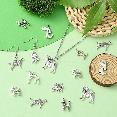 50Pcs 10 Styles Tibetan Style Alloy Dog Charms FIND-YW0004-83-1