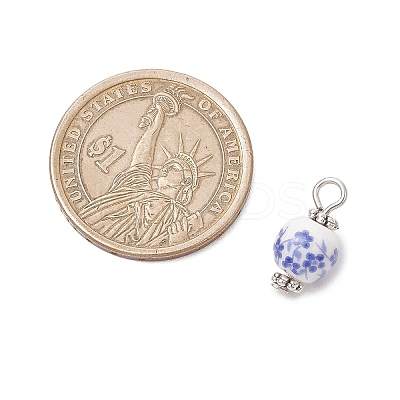 10Pcs Handmade Flower Printed Porcelain Pendants PALLOY-JF04143-01-S-1