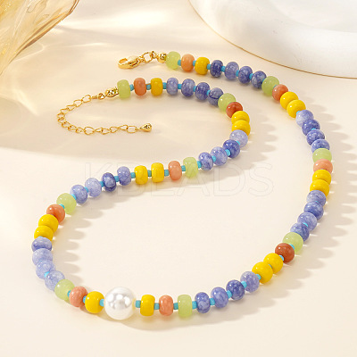 Elegant Imitation Pearl & Rondelle Natural Mixed Stone Beaded Necklaces FG9664-5-1