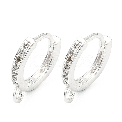 Brass Micro Pave Clear Cubic Zirconia Hoop Earring Findings KK-H532-14A-S-1