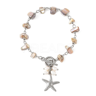 Summer Beach 304 Stainless Steel Starfish Charm OT Bracelets BJEW-JB14373-02-1