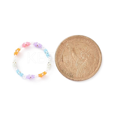 Glass Beaded Flower Wrap Stretch Finger Ring for Women RJEW-MZ00002-02-1