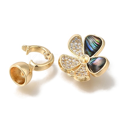 Brass Black Lip Shell Fold Over Clasps KK-K389-137G-1