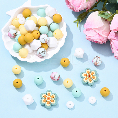 57Pcs 7 Styles Food Grade Silicone Focal Beads SIL-YW0001-70-1