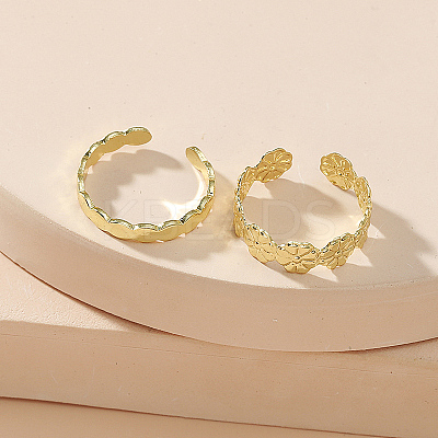 2Pcs Adjustable Retro Iron Flower Cuff Toe Ring Sets II7704-1