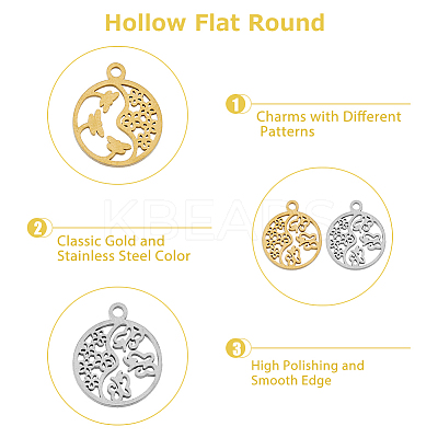 16Pcs 4 Style 304 Stainless Steel Textured Pendants Ion Plating(IP) STAS-DC0013-03-1