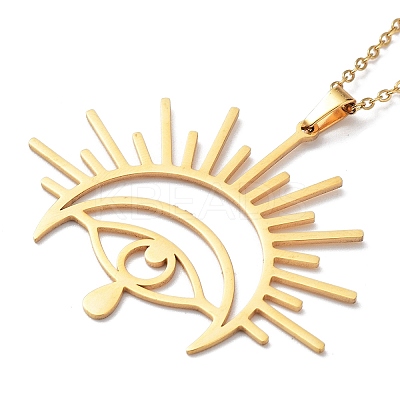 201 Stainless Steel Sun with Eye Pendant Necklace with Cable Chains NJEW-Q317-02G-1
