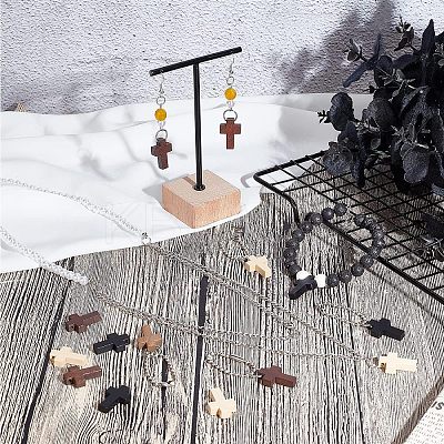 80Pcs 4 Colors Cross Wooden Pendants DIY-NB0007-52-1