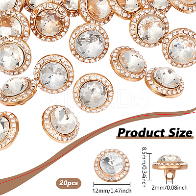 20Pcs 1-Hole Flat Round Zinc Alloy Rhinestones Buttons ALRI-NB0001-20B-1