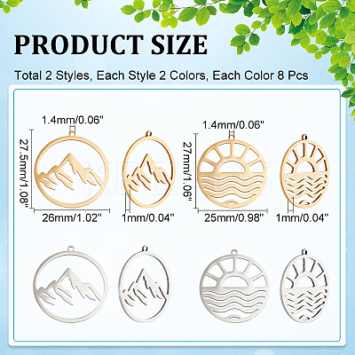 16Pcs 4 Style 201 Stainless Steel Pendants STAS-DC0012-18-1