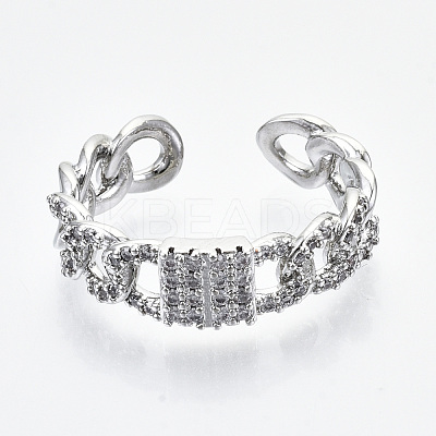 Brass Micro Pave Clear Cubic Zirconia Cuff Rings RJEW-S045-011P-NR-1