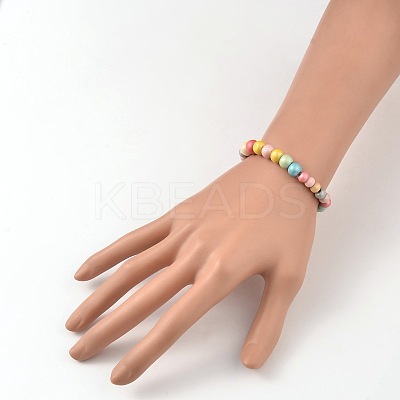 Children's Day Gift Dyed  Round Wood Beaded Kids Stretch Bracelets BJEW-JB02014-1