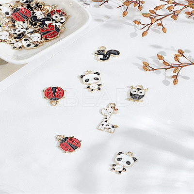 30Pcs 5 Styles Animal Theme Alloy Enamel Pendants ENAM-LP0002-50-1