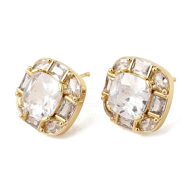 Brass Pave Clear Cubic Zirconia & Glass Stud Earrings EJEW-G471-03G-01-1