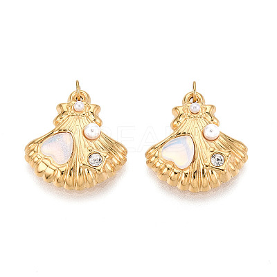 304 Stainless Steel Pave Crystal Rhinestone and ABS Imitation Pearl Resin Pendants STAS-T069-87A-1