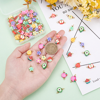72Pcs 12 Style Handmade Polymer Clay Links Connectors FIND-PH0003-11-1