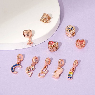 10Pcs 10 Styles Alloy Rhinestone European Dangle Large Hole Beads and Pendants MPDL-FS0001-01RG-1