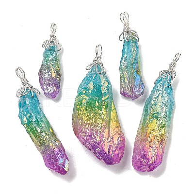 Electroplated Raw Rough Natural Quartz Crystal Big Pendants G-A229-02P-01-1